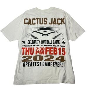 Travis Scott Cactus Jack Celebrity Softball Game 2024 T Shirt White Mens Size L